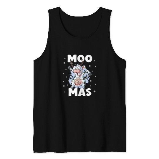 Cow Pet Moo mas Cow Reindeer Santa Christmas Lights Funny Cow xmass 443 Tank Tops