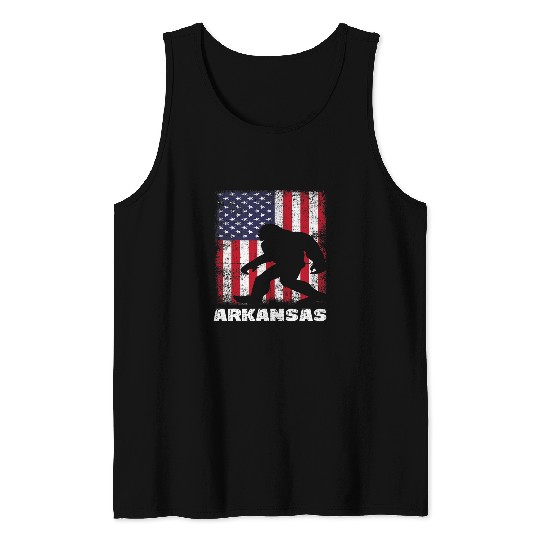 Bigfoot Pet Retro Sasquatch Arkansas USA Flag BigFoot Hiking Camping Tank Tops