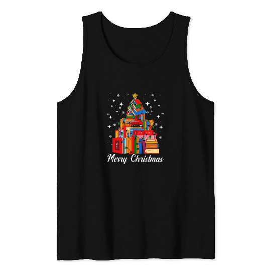 Book Fun Merry Christmas Tree Love Reading Books Librarian xmass Tree 2 Tank Tops