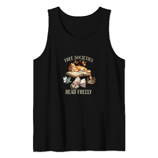 Book Fun frees Societies Read freesly Cat Sparrow Toad Frog Read A Book Tank Tops