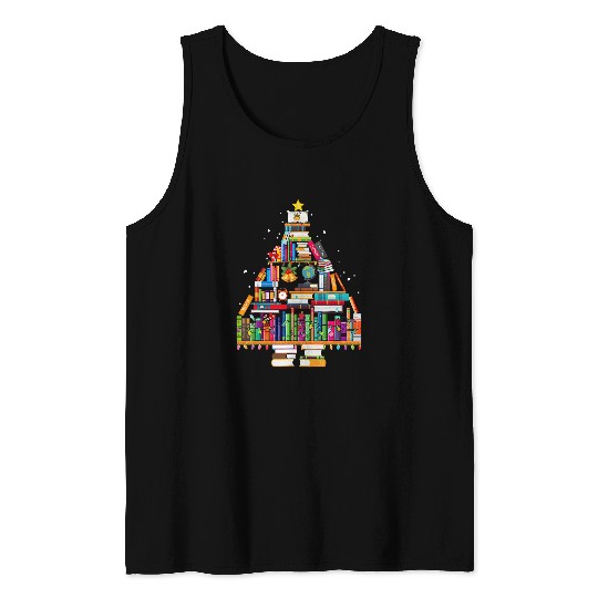 Book Fun Merry Christmas Library Tree Cute Book Lover Librarian Gifts 3 Tank Tops