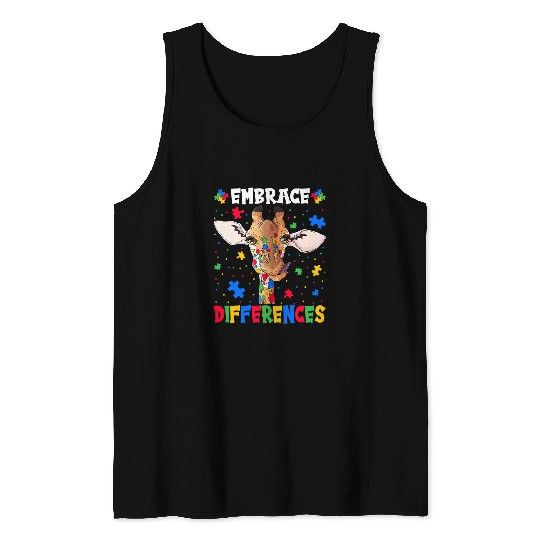 Giraffe Pet Embrace Differences Giraffes Head Puzzle Autism Awareness Day 6 Tank Tops