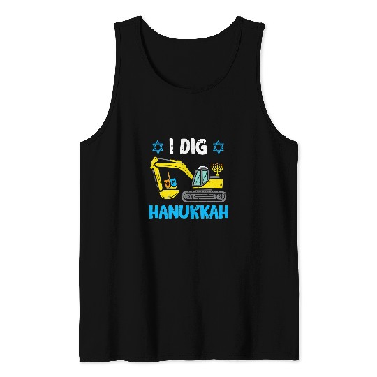 Excavator Fun I Dig Hanukkah Excavator Construction Hanukkah For Boys Kids Tank Tops