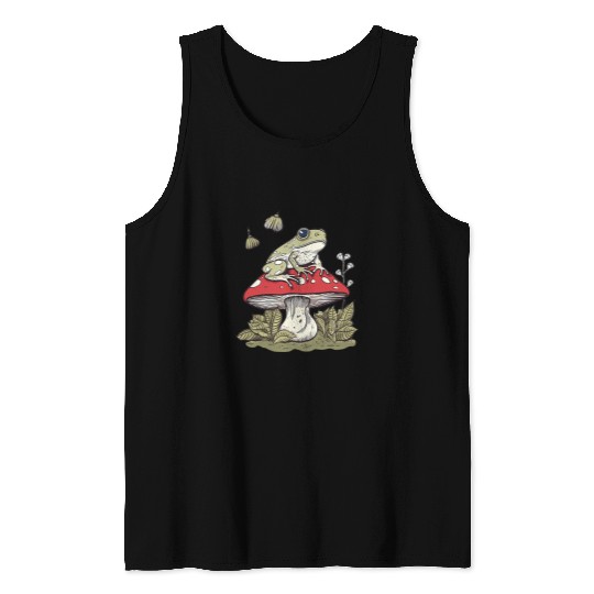 Frog Pet With Mushrooms In A Forest in Cottagecore Aesthetic Tank Tops