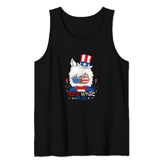 Llama Pet Red White Blue Llama Fireworks Patriotic th of July Tank Tops