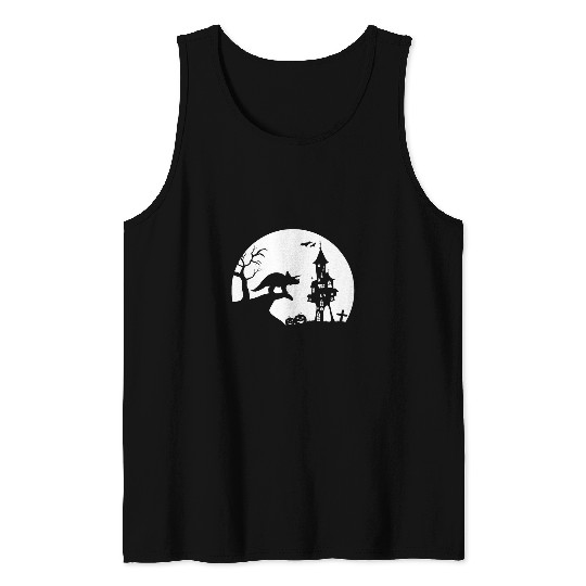 Dinosaur Pet Triceratops Silhouette Moon Funny Dinosaur Halloween Costume Tank Tops