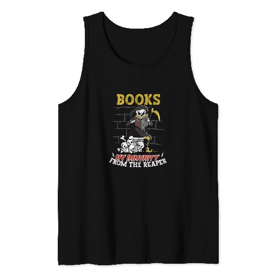 Book Fun Reading Grim Reaper Book Lover Literature Dark Humor Tank Tops