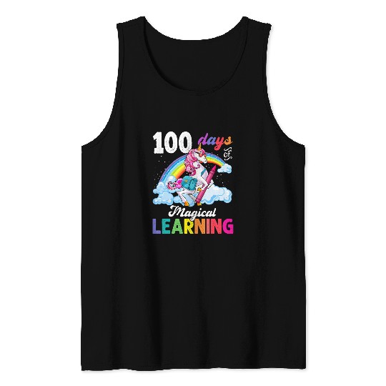 Unicorn Pet 100 Days of Magical Learning Unicorn Rainbow 100 Days Tank Tops