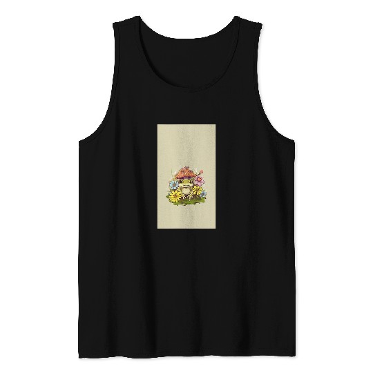 Frog Pet Cute Cottagecore Aesthetic Frog Mushroom Flowers Beige Phone Tank Tops