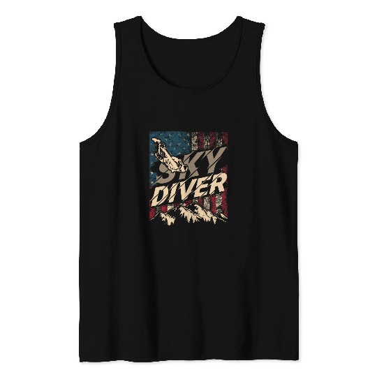 Skydiving Parachuting American Flag Extreme Sports Skydiver Tank Tops