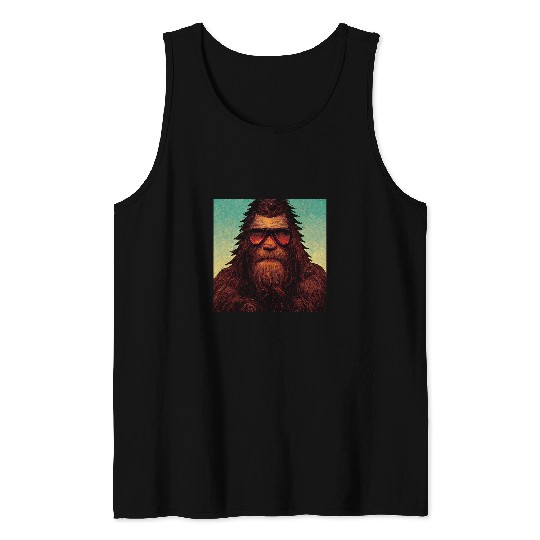 Bigfoot Pet Sasquatch Wearing Sunglasses Artwork Painting Funny Bigfoot Tank Tops