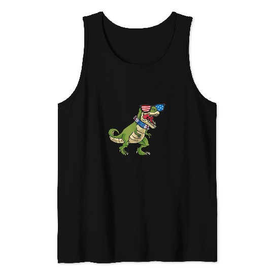 Dinosaur Pet Fourth Of July TRex American Flag US Men Women Kids Boys Tank Tops
