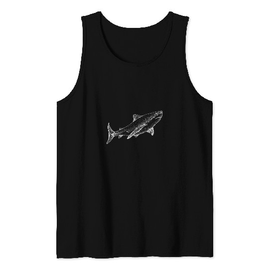 Shark Pet White Shark Hand Art Illustration Vintage Line art Tank Tops