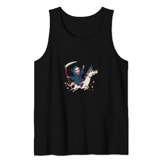 Unicorn Pet Funny Grim Reaper Riding Tank Tops