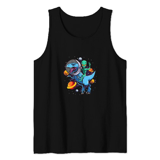 Dinosaur Pet Space Alien Riding Astronaut Dino Tyrannosaurus Rex Tank Tops