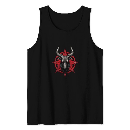 Goats Pet Baphomest Pentagram Satanic Devil Goats Head Occul Tank Tops