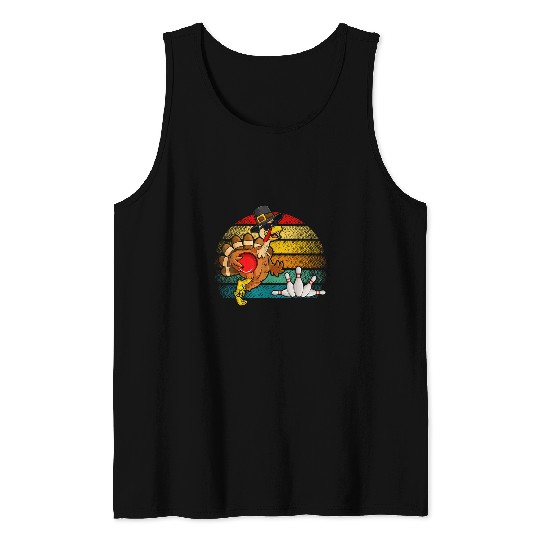 Sport Bowling Retro Turkey Bowling Ball Pin Autumn Fall Vibes Thanksgiving Tank Tops