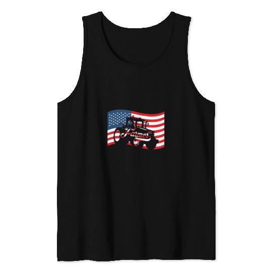 Tractor Fun driving Farmer USA Flag Agricultural Harvesting Tractor Farming Tank Tops