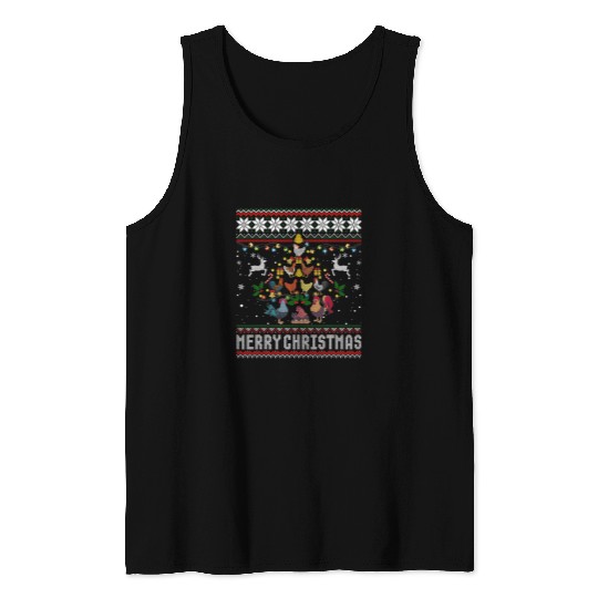 Chicken Pet Merry Christmas Chicken xmass Tree Holidays Ugly Sweater Tank Tops