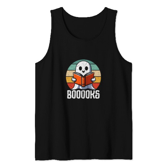 Book Fun Halloween Booooks Cute ghosts Reading Books Librarian Teacher 3 Tank Tops