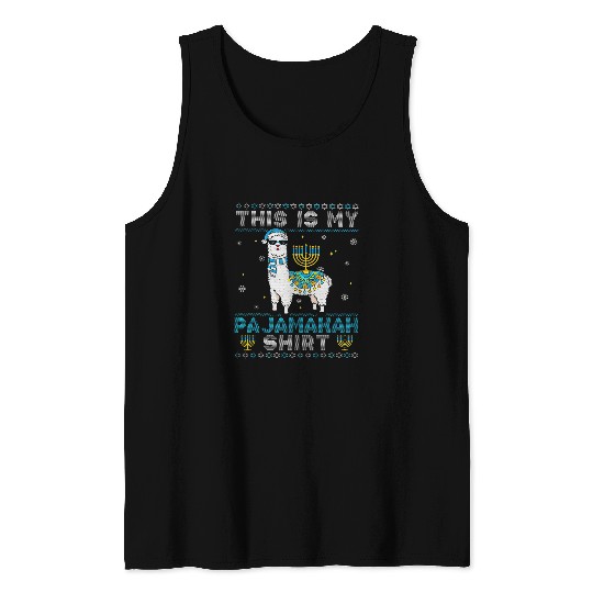 Llama Pet This Is My Pajamakah Chrismukkah Llama Christmas Hanukkah Tank Tops
