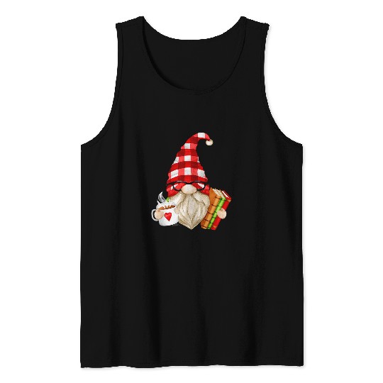 Book Fun Reading Gnome With Books And Tea Mug For Retired Teacher Tank Tops