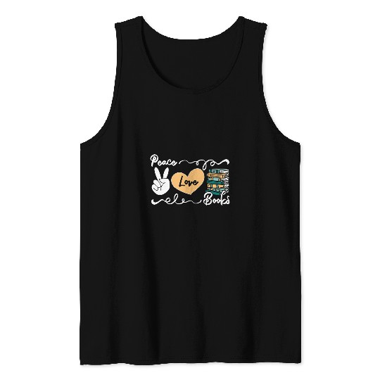 Book Fun Mens Peace Love Books Reading Bookworm Tank Tops