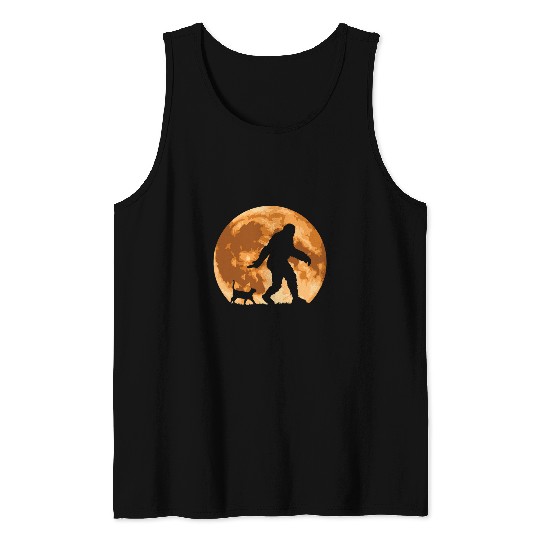 Bigfoot Pet Sasquatch Cat Fall Harvest Full Moon Halloween Tank Tops