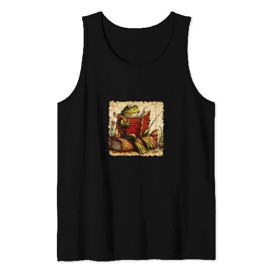 Book Fun Frog Toad Fishing vintages Classic Book Frog Reading Book Tank Tops