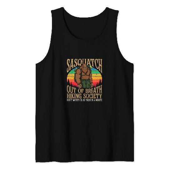 Bigfoot Pet Retro Sunset Sasquatch Out Of Breath Hiking Society Tank Tops