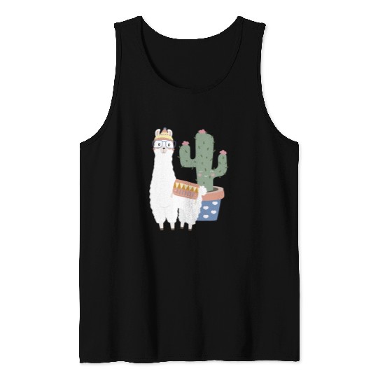 Llama Pet Cute Boho Hipster Llama Alpaca Kawaii Cactus Art Pattern Tank Tops
