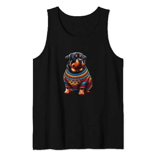 Rottweiler Pet Fat Chubby Rottweiler Dog Puppy Colorful Sweater Lover Tank Tops