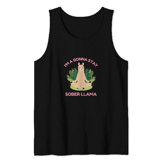 Llama Pet Funny Meditating Llama Sober Recovery Anniversary AA NA Tank Tops