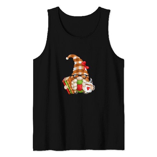 Book Fun Cute Gnome For Tea Lover Retired Teacher Who Loves Reading Tank Tops