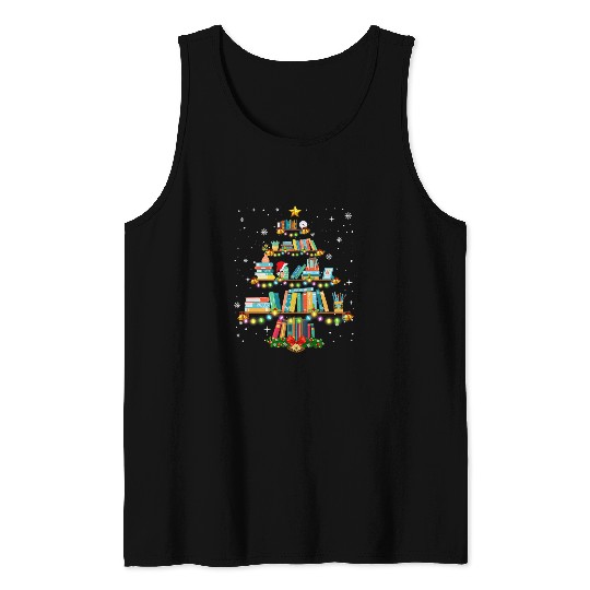 Book Fun Merry Christmas Tree Love Reading Books Librarian Nerd 1 Tank Tops