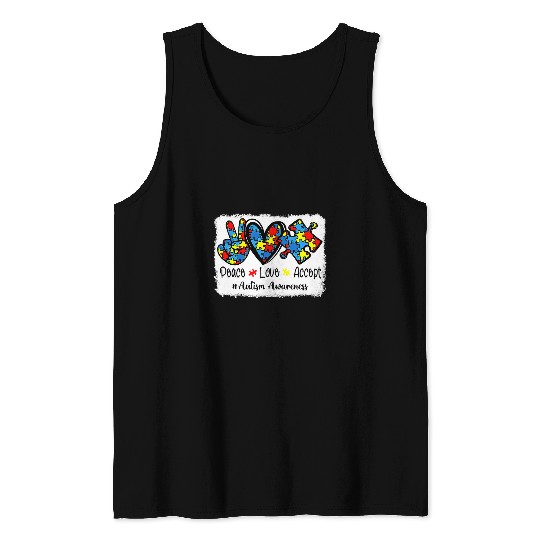 Autism Puzzle Peace Love Accept Autism Puzzle Pieces Autism Mom Dad Kids Tank Tops