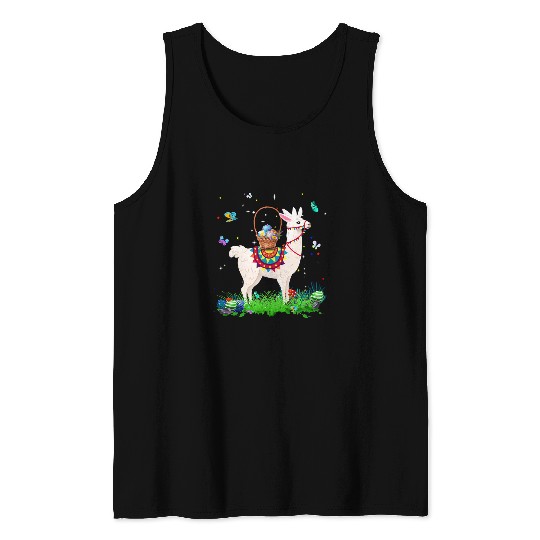 Llama Pet Cute Bunny Llama Aplaca Easter Egg Basket Easter Day Kids Tank Tops