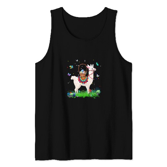Llama Pet Cute Bunny Llama Aplaca Easter Egg Basket Easter Day Kids Tank Tops