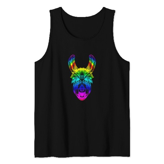 Llama Pet Rainbow Gradient Style Mandala Alpaca Tank Tops