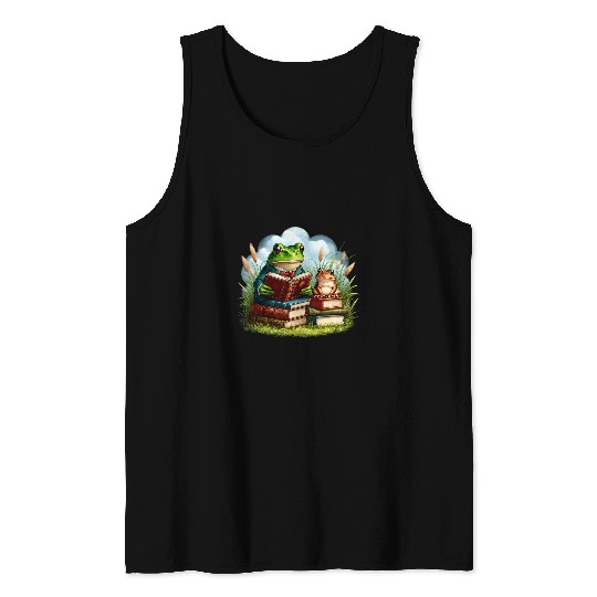 Book Fun Frog Reading Book Frog Toad Fishing vintages Classic Book Tank Tops