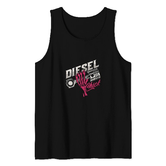 Truck Fun Womens Diesel Chick Trucker Highway Truck Driver Asphalt Cowboy Tank Tops