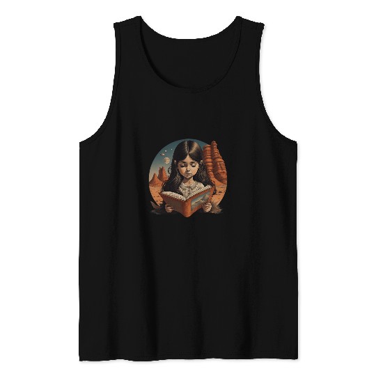 Book Fun Cute girl reading a book on mars for book lovers Tank Tops