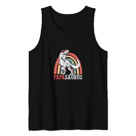 Dinosaur Pet Papasaurus T rexs Funny Rainbow Papa Saurus Family Matching Tank Tops