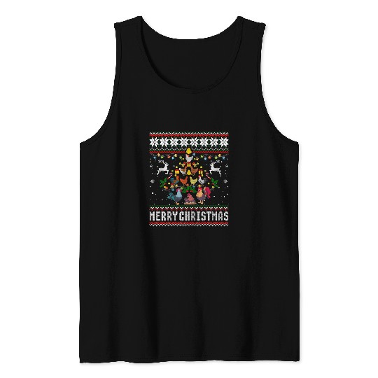 Chicken Pet Merry Christmas Chicken xmass Tree Holidays Ugly Sweater 7 Tank Tops