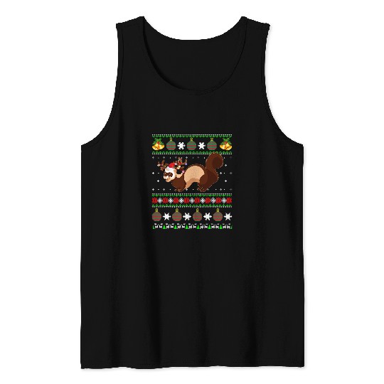 Ferret Pet Santa Hat Matching Ugly Ferret Christmas Tank Tops