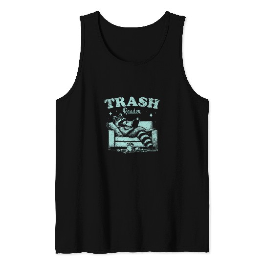 Book Fun Funny Raccoon Reading Book Trash Reader Librarian Men Women Tank Tops
