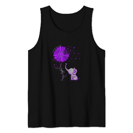 Elephant Mammal Hope Fight Cure Elephant Alzheimers Purple Ribbon Tank Tops