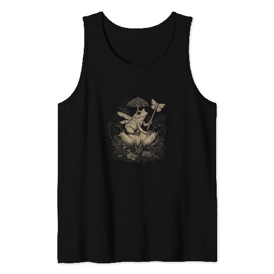 Frog Pet Cute Fairycore Floral Frog Aesthetic Girls Women Graphic Tank Tops