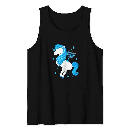 Unicorn Pet Funny Hanukkah Jewish Unicorn With Menorah Tank Tops