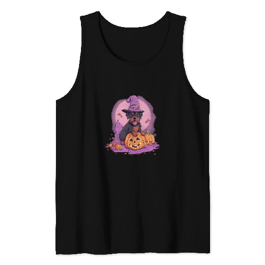 Rottweiler Pet Pumpkin Rottweiler Dog October Fall Autumn Halloween Graphic Tank Tops